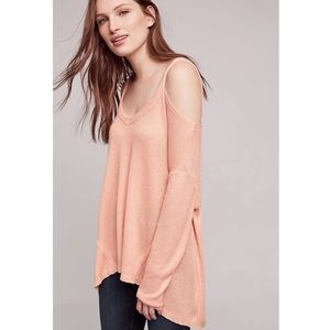 🌸Deletta Millipa Peach Oversized Boho Cold-Shoulder Knit Sweater Top Blush